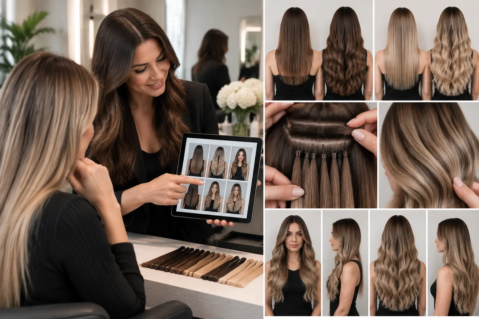 hair extension stylist before and after portfolio with natural blending