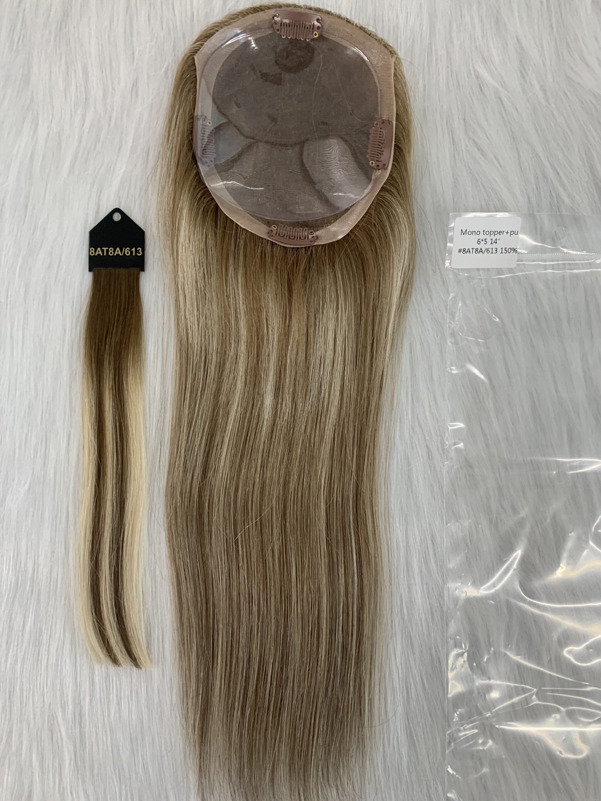 100% human Mono topper with pu remy hair, product view 3