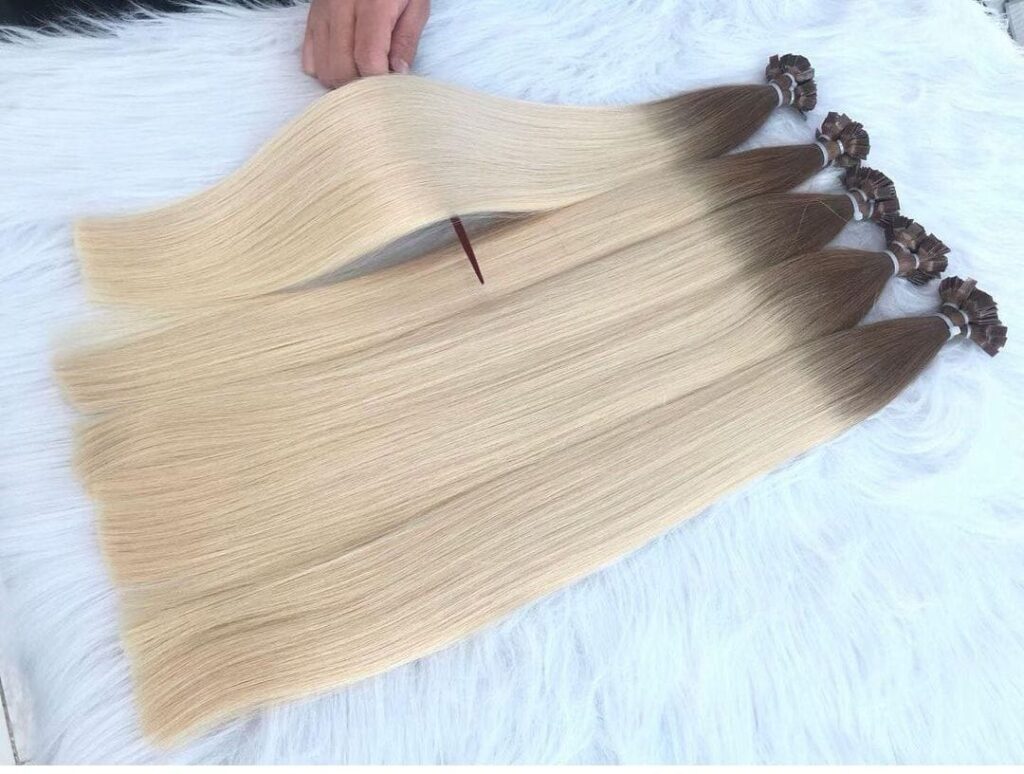 Ombre color flat tip hair extensions straight hair, product view 1