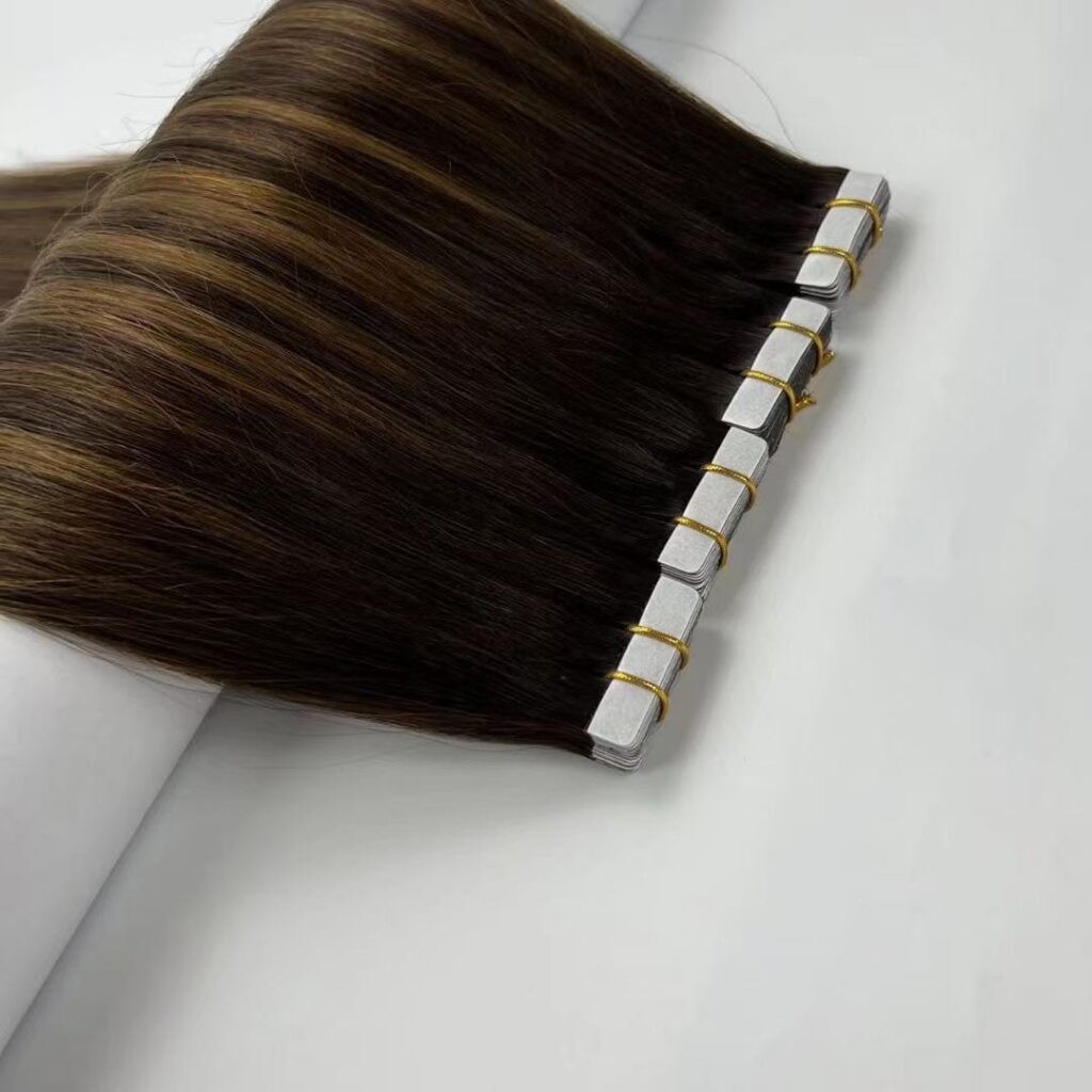 virgin remy cuticle hair tape in hair, product view 1